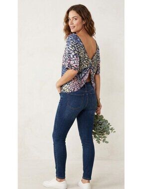 Armani Exchange XS Multicolor Leopard Print Open Back Knot Top Polyester/Cotton